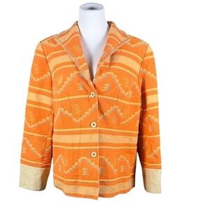 Coldwater Creek Women Orange Southwestern Geometric Cotton Blazer Jacket W18
